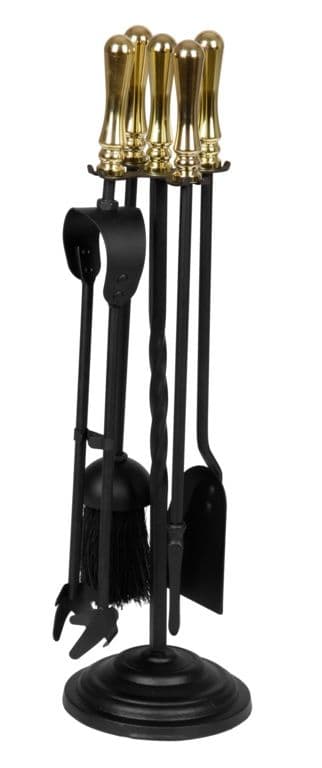Hearth & Home Black Companion Set With Round Base / Brass Handles 5 Piece - 19"