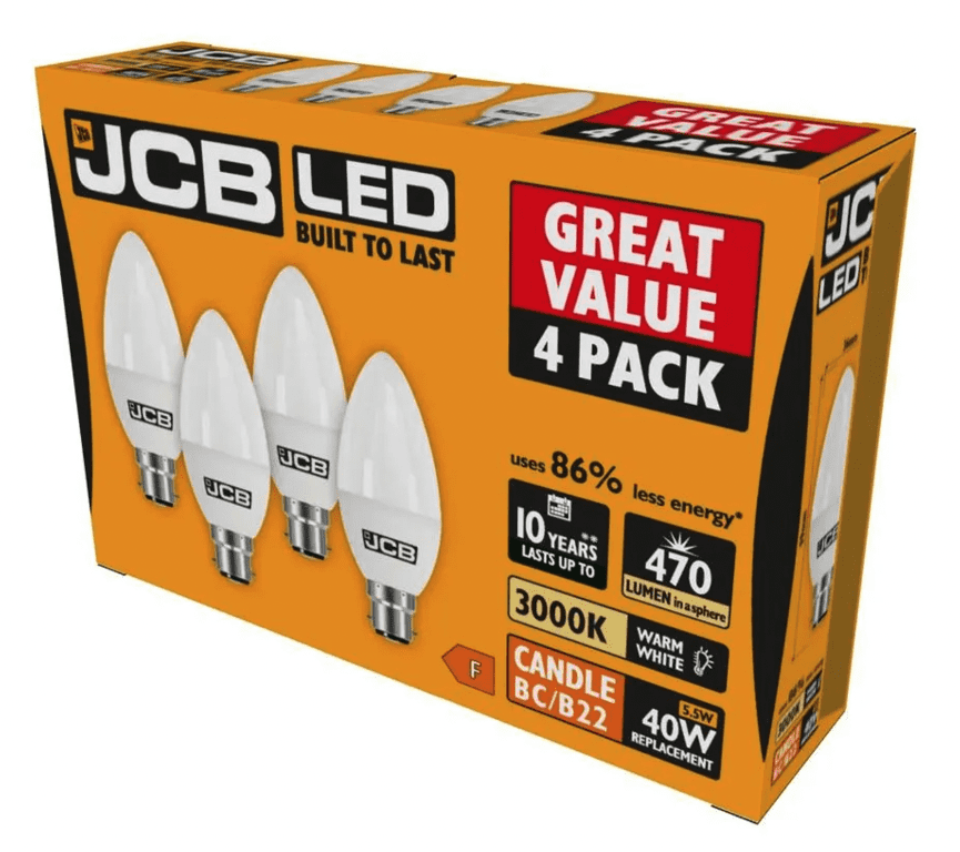 JCB Candle BC 3000k B22 Warm White - 6w Pack 4