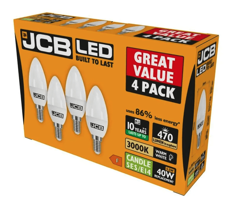 JCB Candle SES 3000k E14 Warm White - 6w Pack 4
