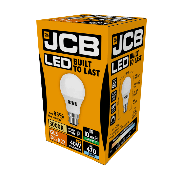 JCB LED A60 470lm Opal 6w - B22 3000k