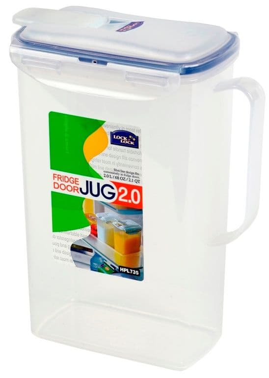 Locknlock Rectangular Fridge Door Jug - Clear/Blue - 2L (190 x 100 x 234mm)