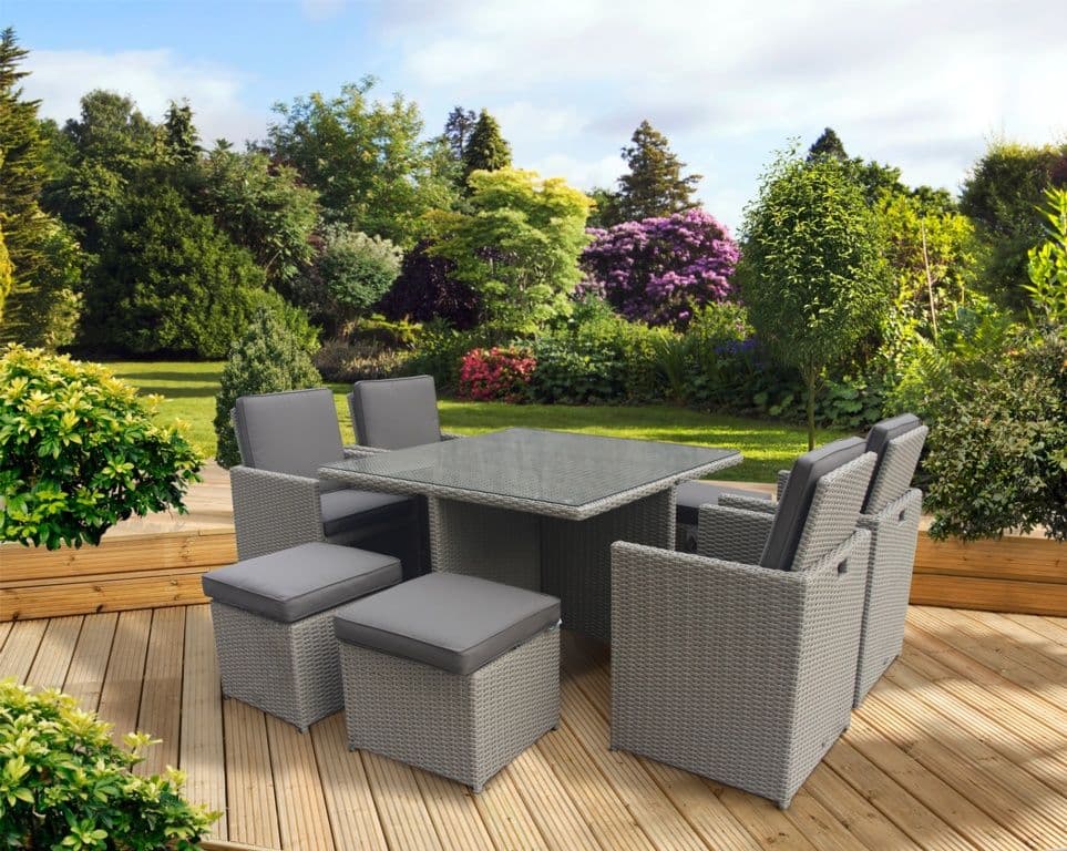 Pagoda Amalfi Deluxe Cube 9 Piece Set - 4 x Seats with Fold Down Backs, 4 x Stools, 1 x Table