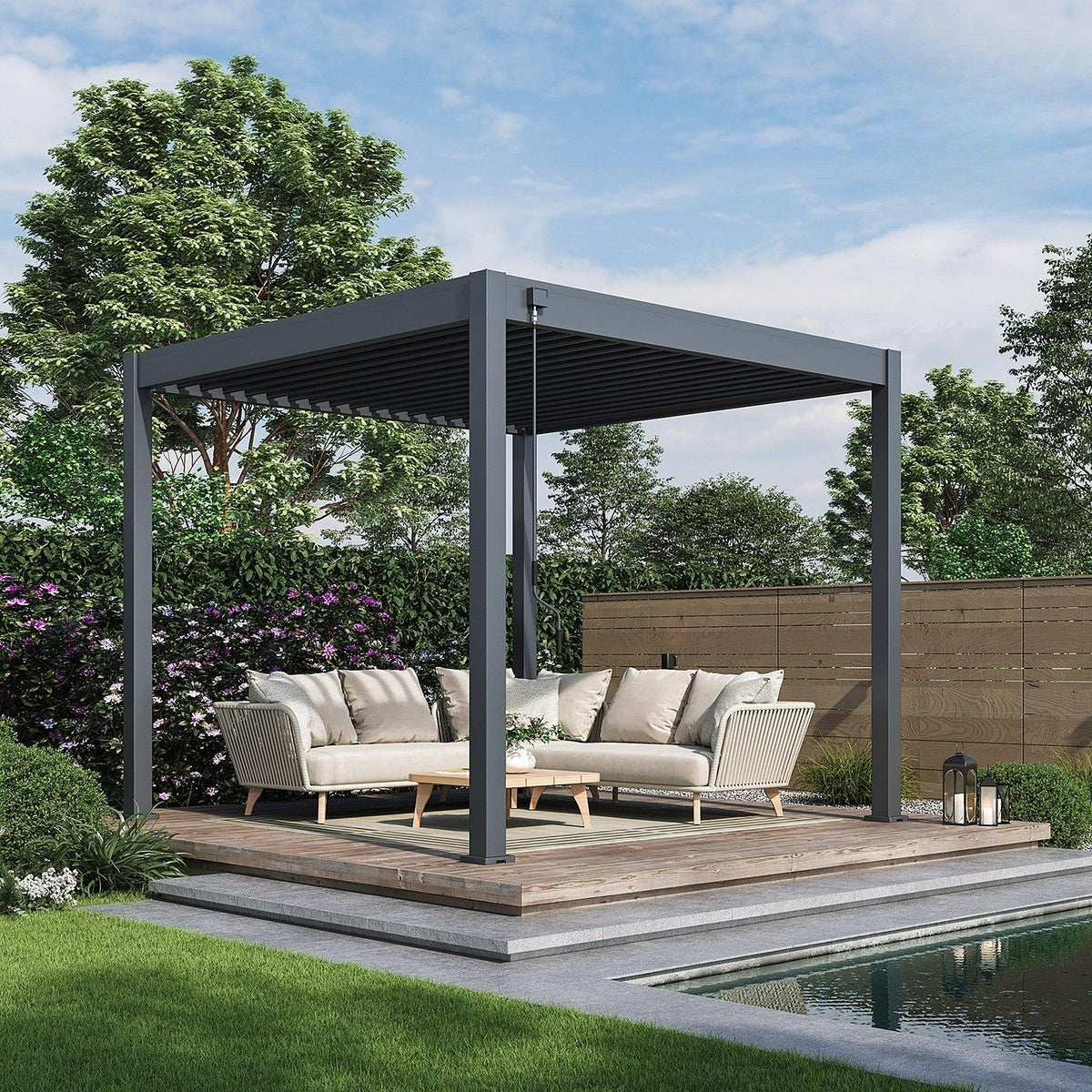 Aluminium Louvred Pergola 3m x 3m — Adjustable Roof, Matt Charcoal