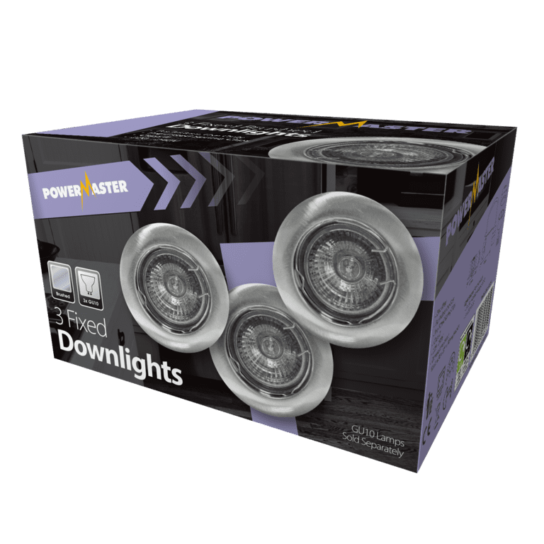Powermaster 3 Pack Fixed GU10 Downlights - Brushed Chrome