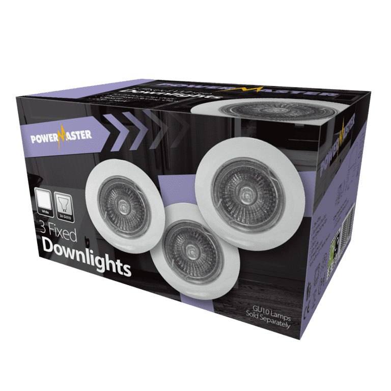 Powermaster 3 Pack Fixed GU10 Downlights - White