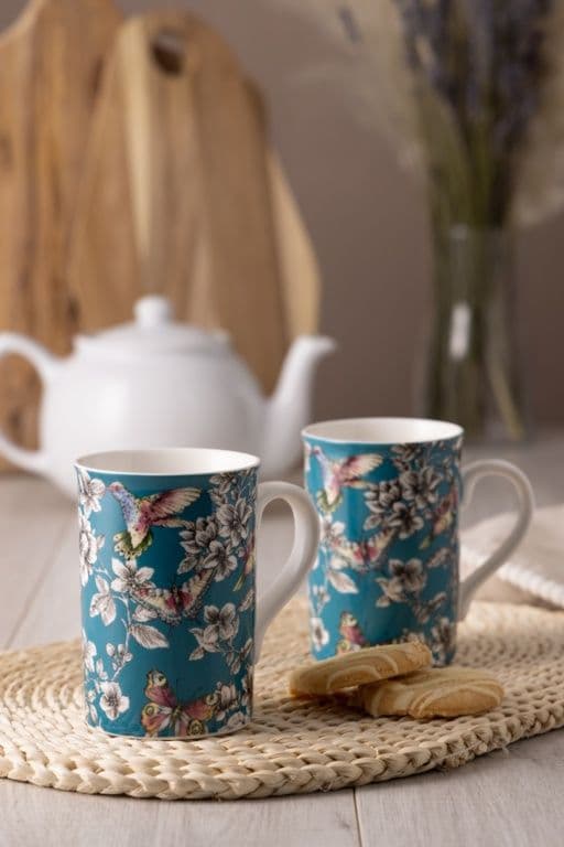 Price & Kensington Hummingbird Floral Teal Mug - 300ml