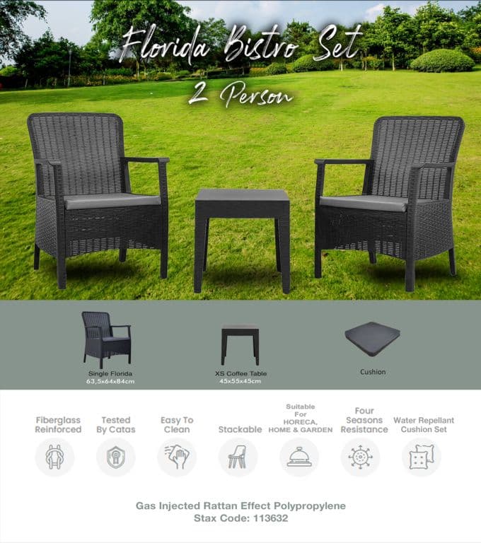 Professional Florida Anthracite Bistro Set - 3 Piece