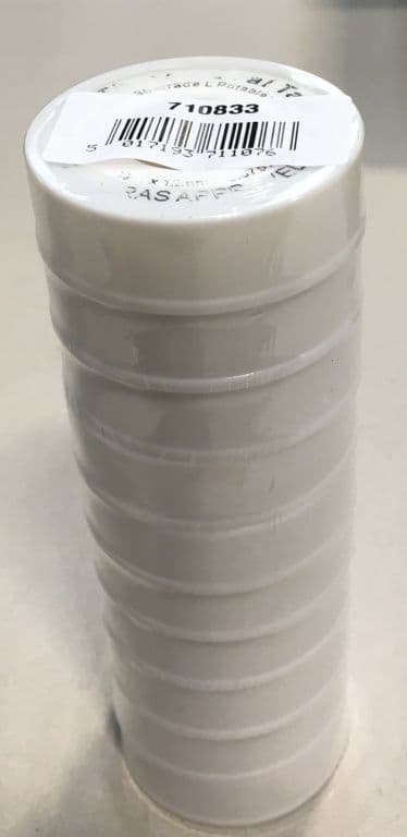 PTFE Pipe Thread Seal Tape Pack of 10 - White  12m x 12mm x 0.075mm