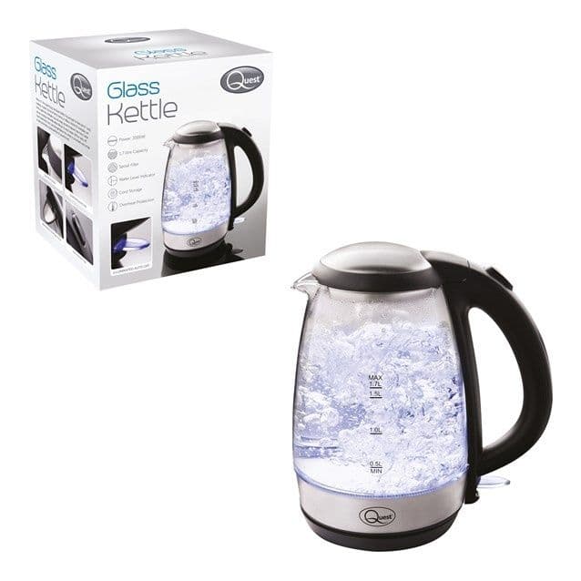 Quest Fast Boil Glass Kettle 3000w - 1.7L