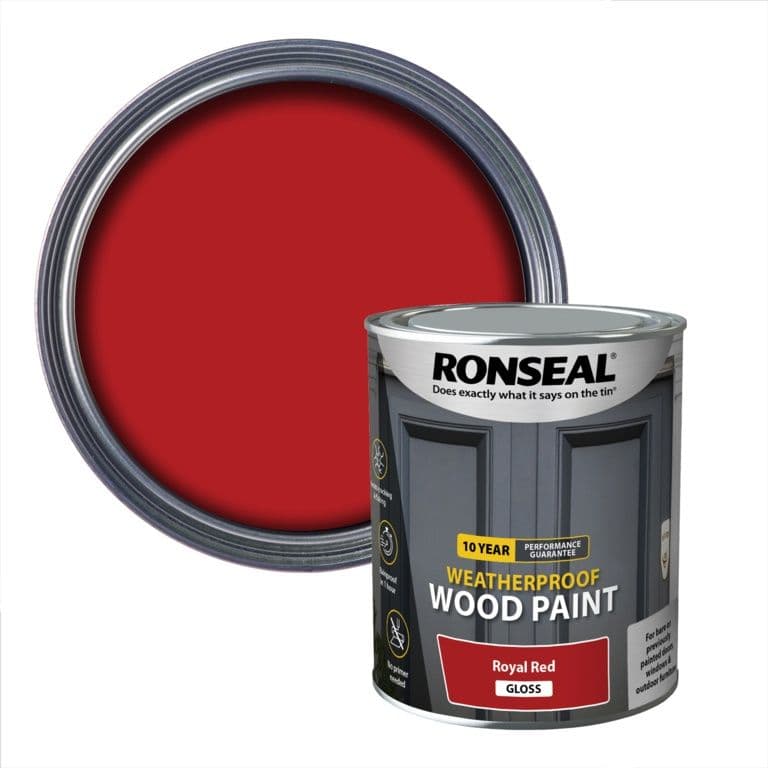 Ronseal 10 Year Weatherproof Gloss Wood Paint 750ml - Royal Red