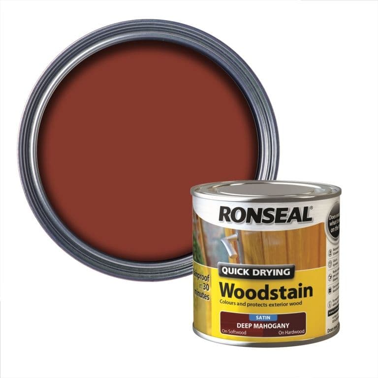 Ronseal Quick Drying Woodstain Satin 250ml - Deep Mahogany