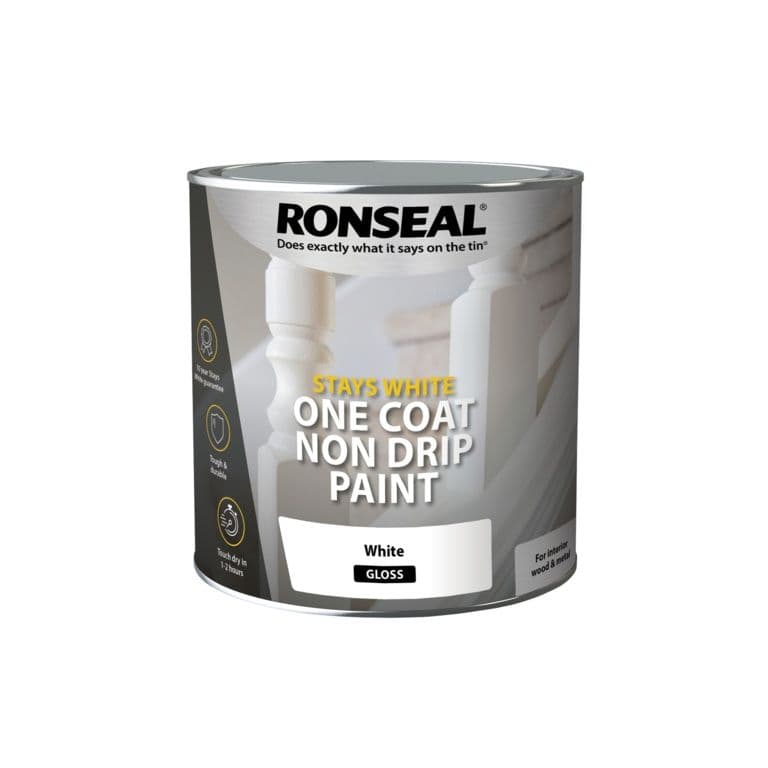 Ronseal Stays White One Coat Non Drip Paint 2.5L - White Gloss