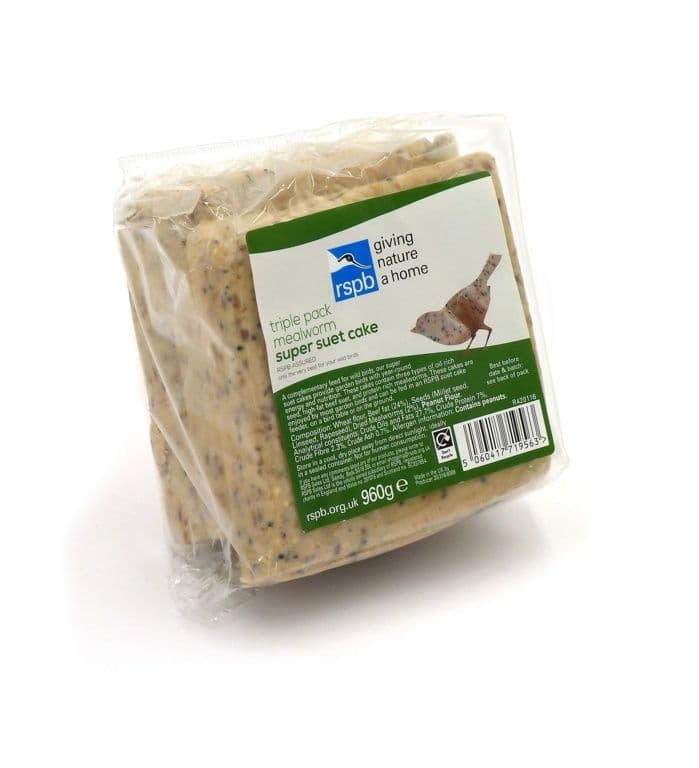 Rspb Super Suet Cake With Mealworms Pack 3 - 960g