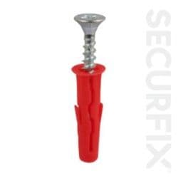 Securfix General Purpose Red Plugs With Screws - 20 Pack