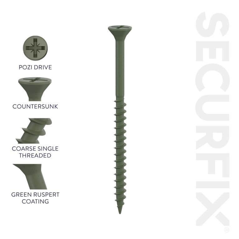 Securfix Green Decking Screws - 9 x 2 1/3"-4.5 x 60mm | Pack of 200