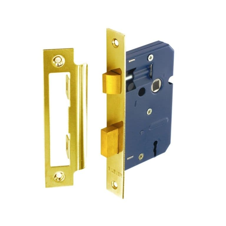 Securit 3 Lever Sash Lock Brass Plated with 4 Keys - 75mm