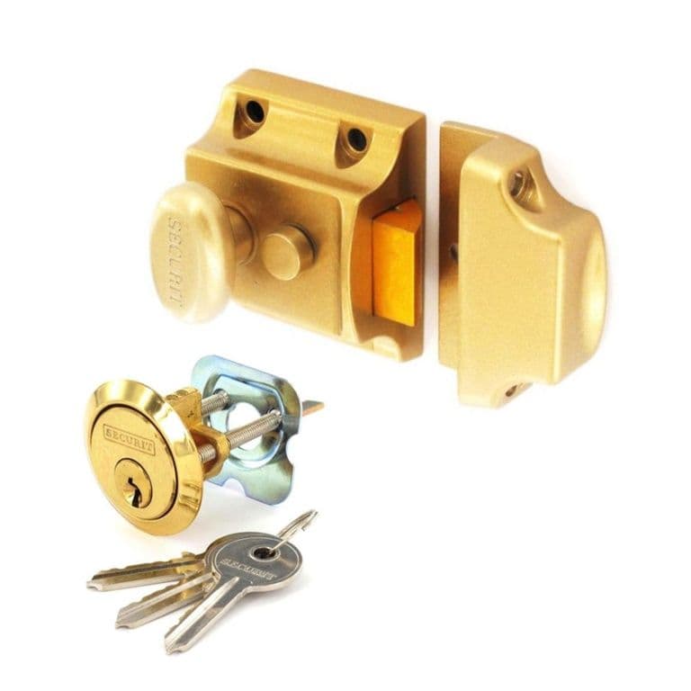 Securit Champagne Finish Nightlatch Brass Cylinder - Narrow