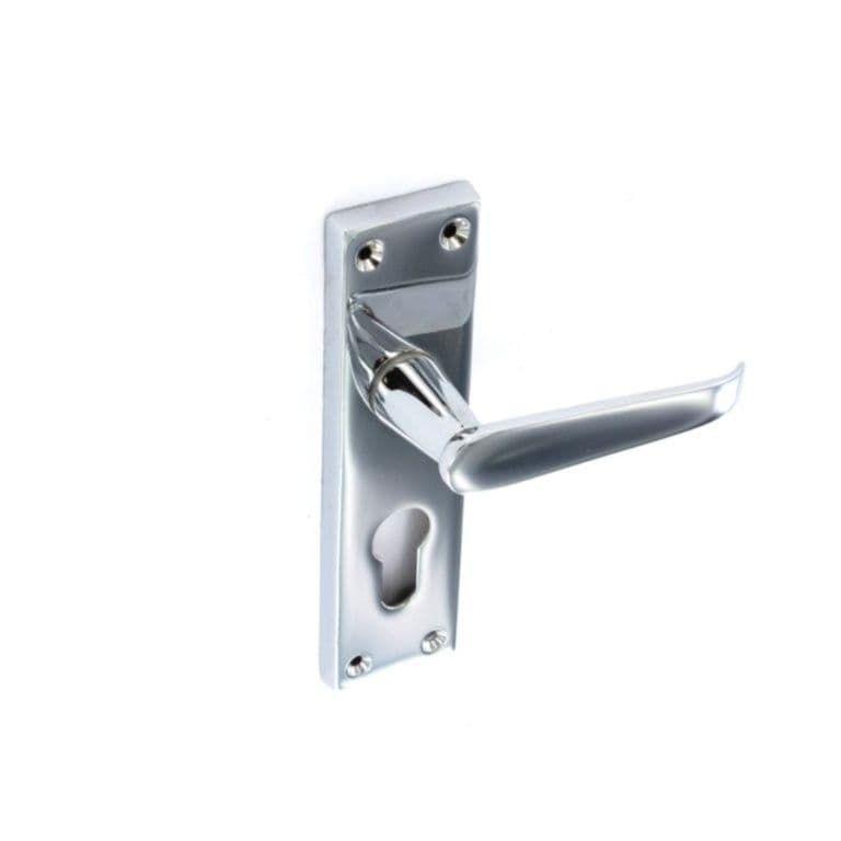 Securit Chrome Flat Euro Lock Handles 48mm C/C (Pair) - 150mm