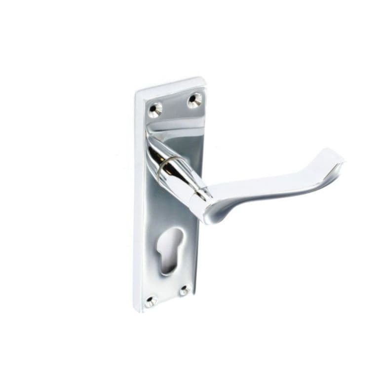 Securit Chrome Scroll Euro Lock Handles 48mm C/C (Pair) - 150mm