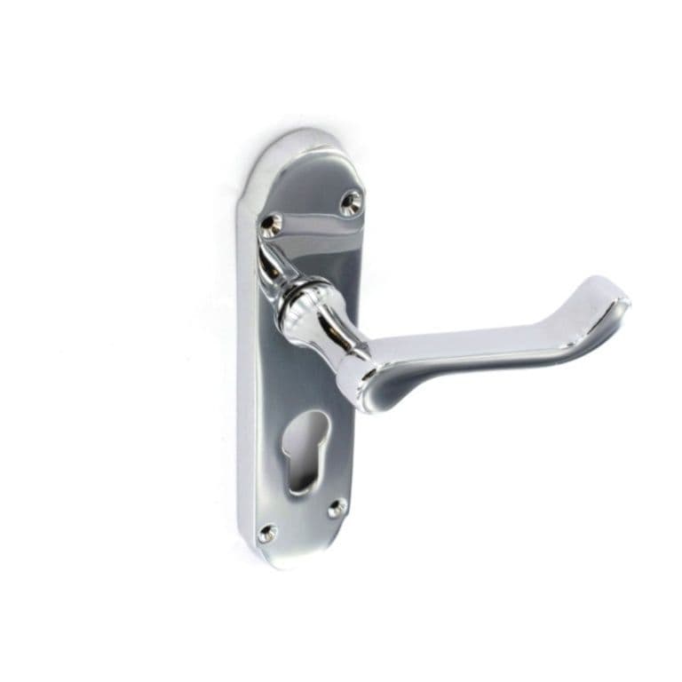 Securit Chrome Shaped Euro Lock Handles 48mm C/C (Pair) - 170mm