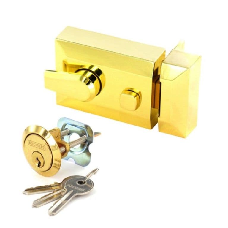 Securit Polished Brass Double Locking Nightlatch - Narrow