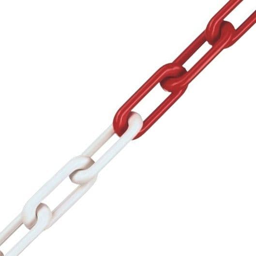 Securit Short Link Plastic Chain Red/White - 8mm x 25m