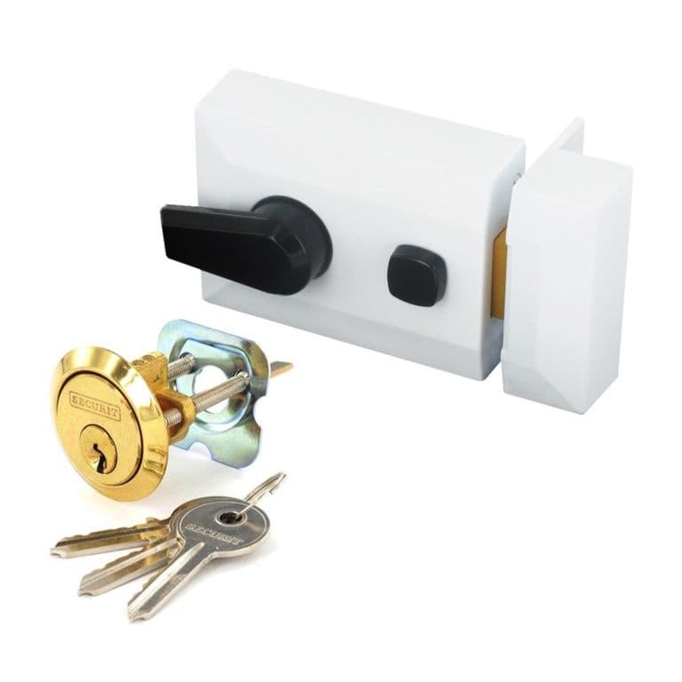 Securit White Finish Double Locking Nightlatch - Standard