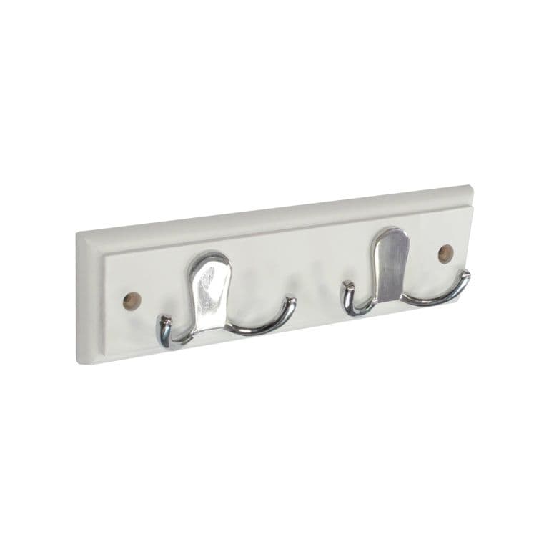 Securit White Hat & Coat Board - 2 Chrome Plated Double Hooks