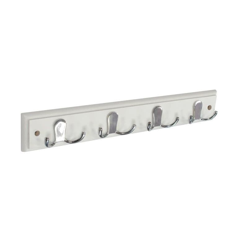 Securit White Hat & Coat Board - 4 Chrome Plated Double Hooks