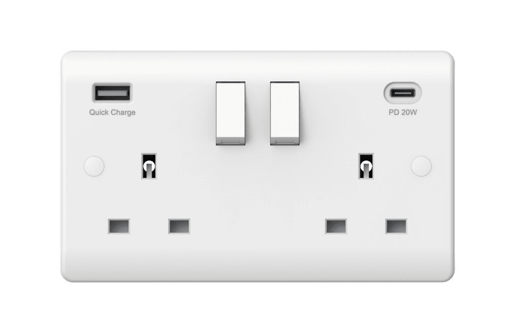 Securlec 2 Gang Switched Socket Double Pole With USB A + C