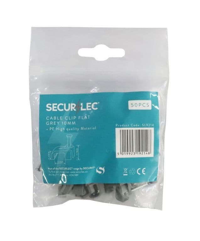 Securlec Cable Clip Flat Grey - 10mm 50 Piece