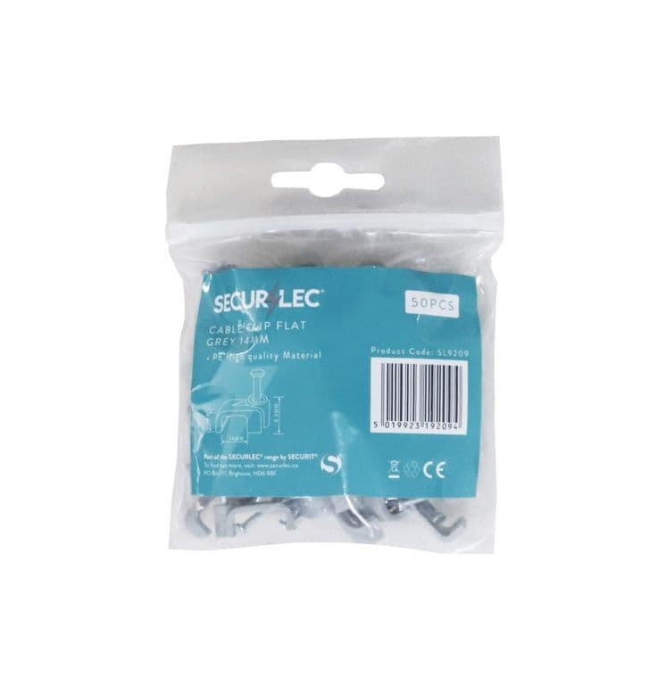 Securlec Cable Clip Flat Grey - 14mm 50 Piece