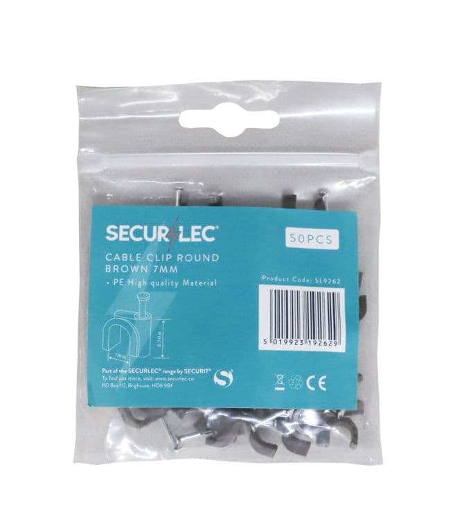 Securlec Cable Clip Round Brown - 7mm 50 Piece
