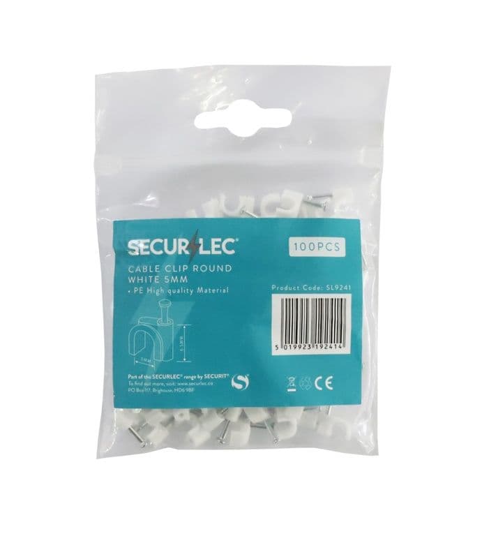 Securlec Round Cable Clips Pack of 100 - 5mm - White