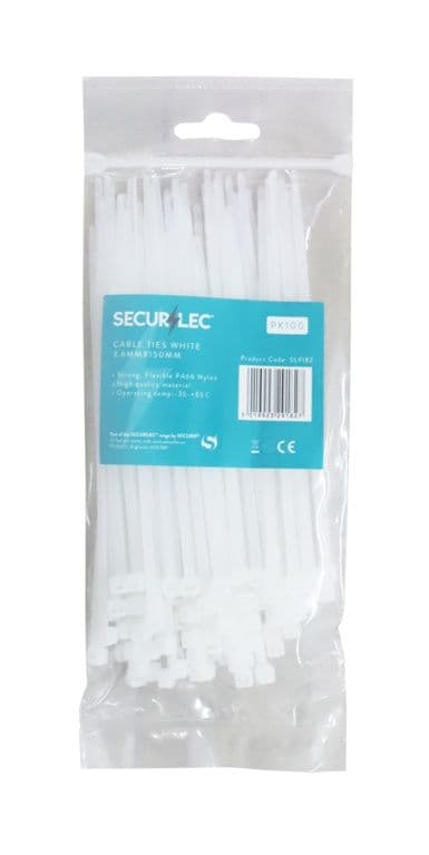 Securlec White Cable Ties - 3.6mm x 140mm Pack 100