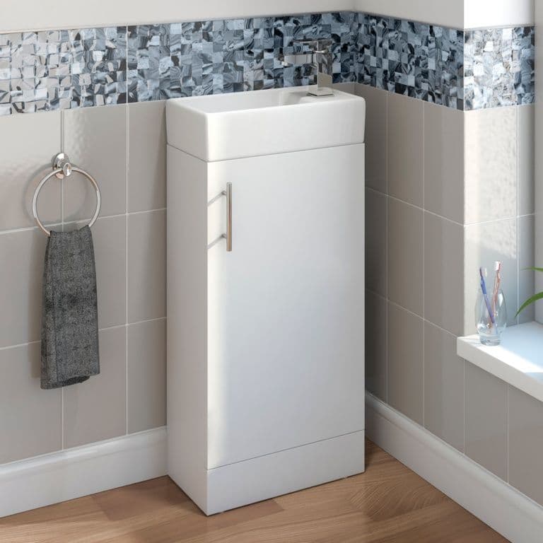 SP Rydal Floor Standing Mini Cabinet & Basin White - 410mm
