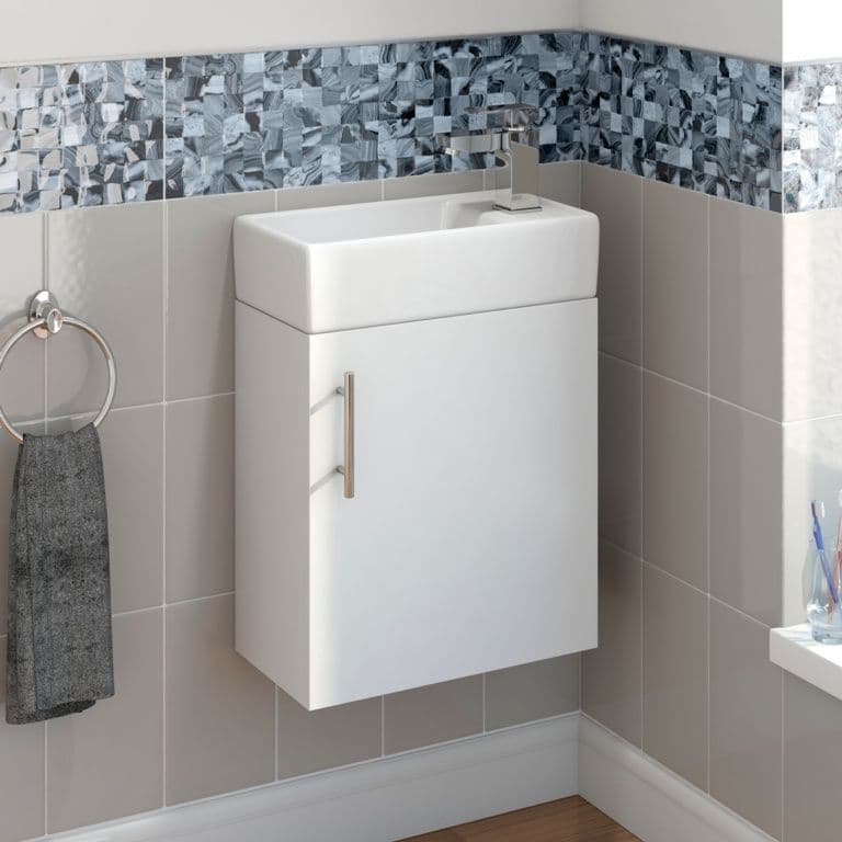 SP Rydal Wall Hung Mini Cabinet & Basin White - 410mm