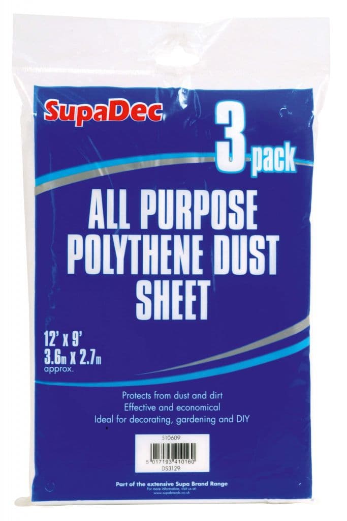 SupaDec All Purpose Polythene Dust Sheets - 12' x 9' Pack 3