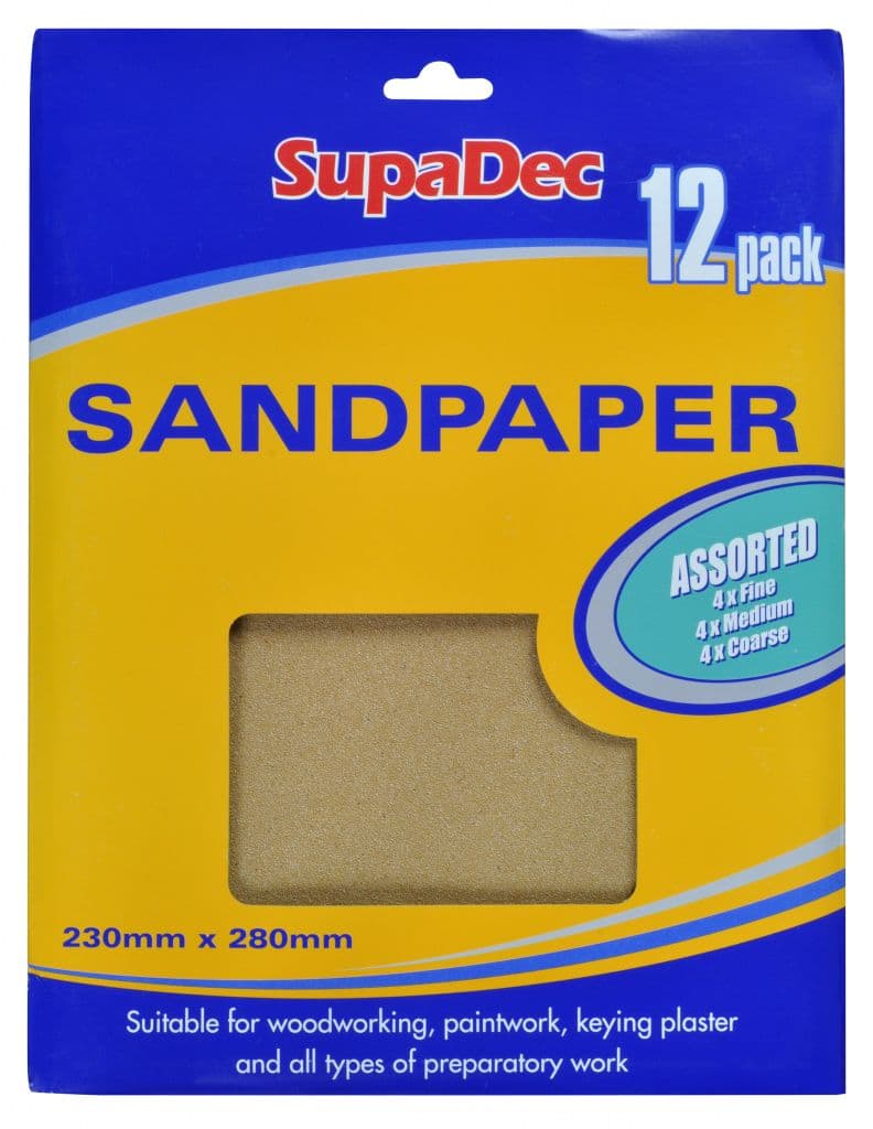 SupaDec General Purpose Sandpaper - Pack 12 Assorted
