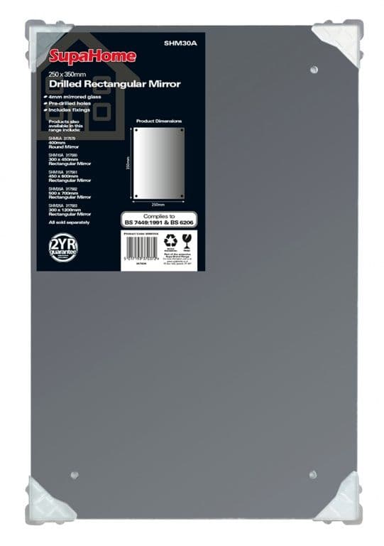 SupaHome Drilled Rectangular Mirror - 250x350mm