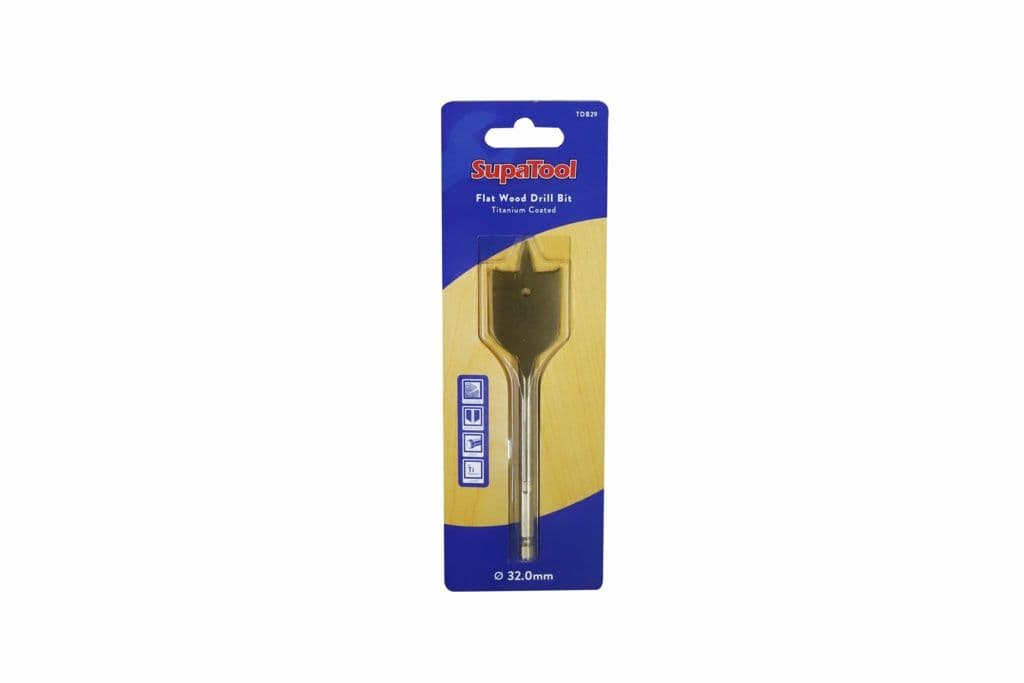 SupaTool Titanium Coated Flat Wood Drill Bits - 32mm
