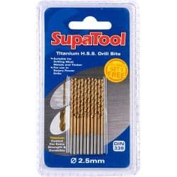 SupaTool Titanium Coated HSS Drill Bits - 2.5x57mm 10 Piece