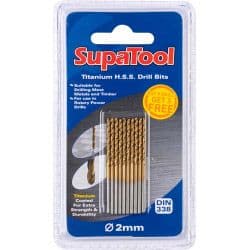 SupaTool Titanium Coated HSS Drill Bits - 2x49mm 10 Piece