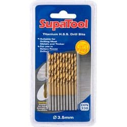 SupaTool Titanium Coated HSS Drill Bits - 3.5x70mm 10 Piece