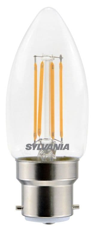 Sylvania Retro Candle Lamp Clear 470 Lumen B22 - Warm White