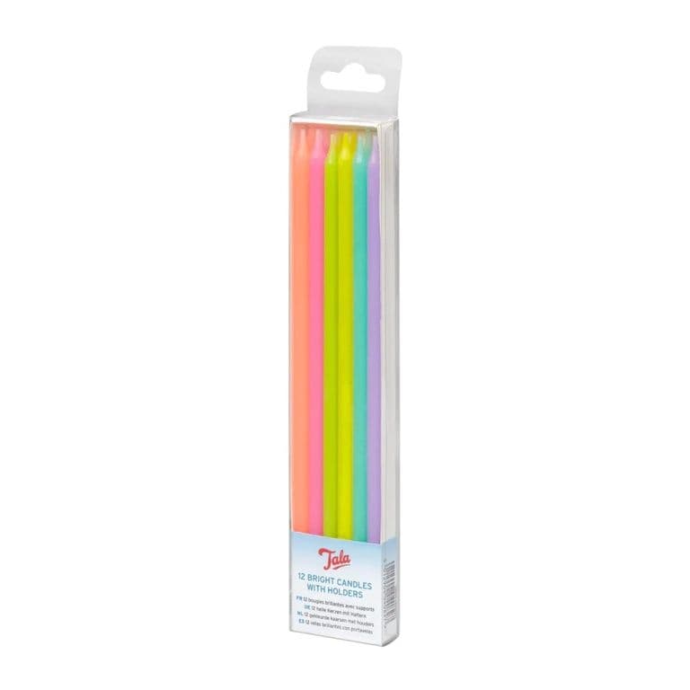Tala 12 Neon Bright Candles - With Holders