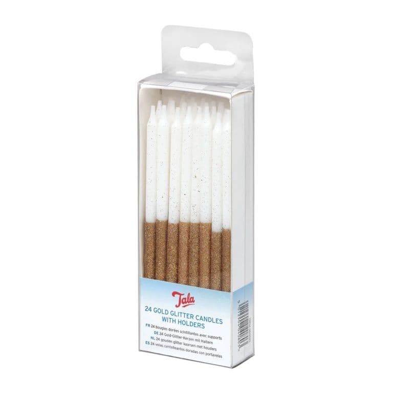 Tala 24 Gold Glitter Candles - With Holders