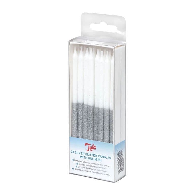Tala 24 Silver Glitter Candles - With Holders