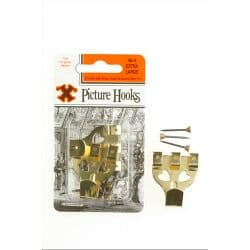 X Original Patent Steel Picture Hooks - Brass Plated (Blister Pack) - No. 4
