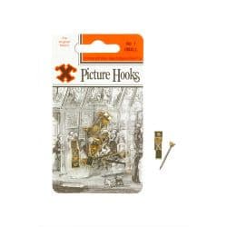 X Original Patent Steel Picture Hooks - Brass Plated (Blister Pack) - No.1
